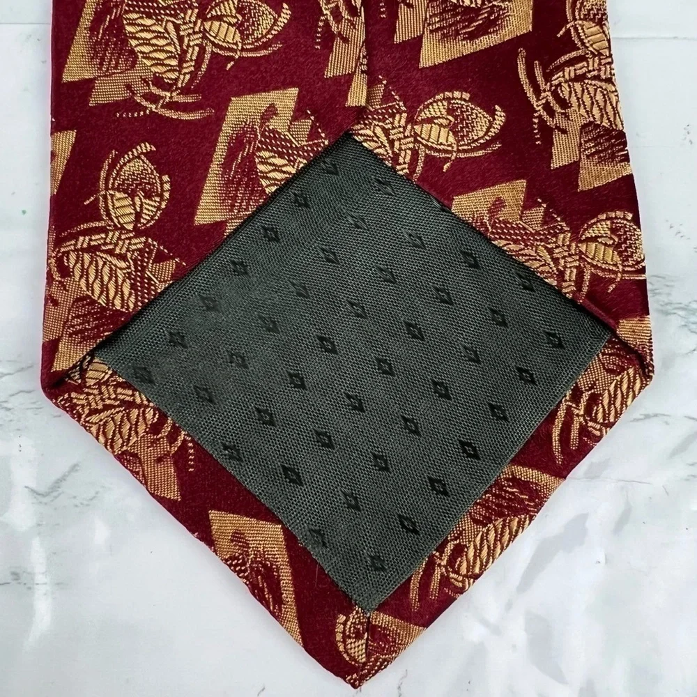 Audrey Buckner Mens Necktie Tie Burgundy Red Gold 100% European Silk Made In USA